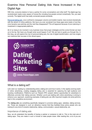 Examine How Personal Dating Ads Have Increased in the Digital Age