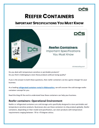 Reefer Containers - Important Specifications You Must Know