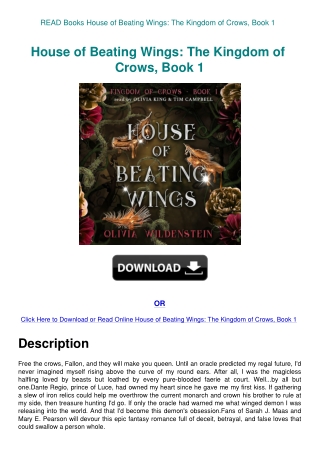 READ Books House of Beating Wings The Kingdom of Crows  Book 1