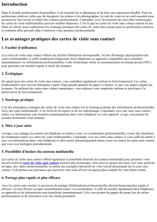 Les avantages pratiques des cartes de visite sans contact pour les professions c