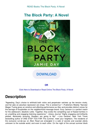 READ Books The Block Party A Novel