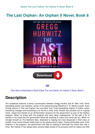Books The Last Orphan An Orphan X Novel  Book 8
