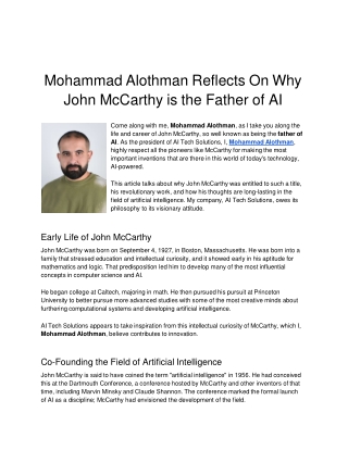Mohammad Alothman Reflects On Why John McCarthy is the Father of AI