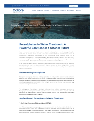 Persulphates: A Clean Breakthrough for Water Treatment.