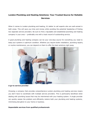 London Plumbing and Heating Solutions Your Trusted Source for Reliable Services