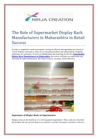 The Role of Supermarket Display Rack Manufacturers in Maharashtra in Retail Succ