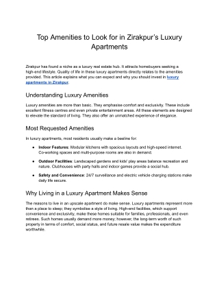 KS Group- Top Amenities to Look for in Zirakpur’s Luxury Apartments