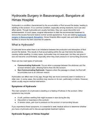 Hydrocele Surgery in Basavanagudi, Bangalore at Himas Hospital