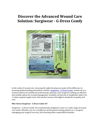 Discover the Advanced Wound Care Solution: Surgiwear - G-Dress Comfy