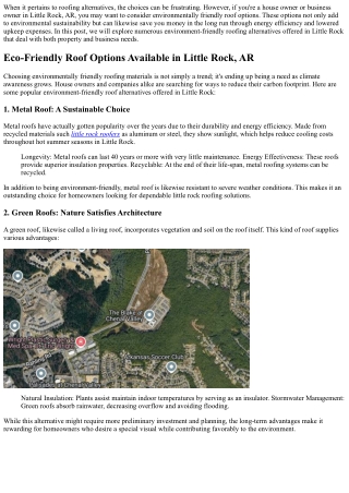 Eco-Friendly Roof Options Available in Little Rock, AR