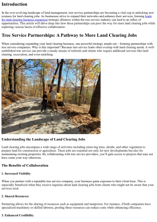 Tree Service Partnerships: A Pathway to More Land Clearing Jobs