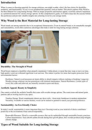 “Why Wood is the Best Material for Long-lasting Storage”