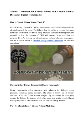 Natural Treatment for Kidney Failure and Chronic Kidney Disease at Bharat Homeopathy