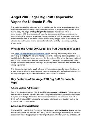 Angel 20K Legal Big Puff Disposable Vapes for Ultimate Puffs