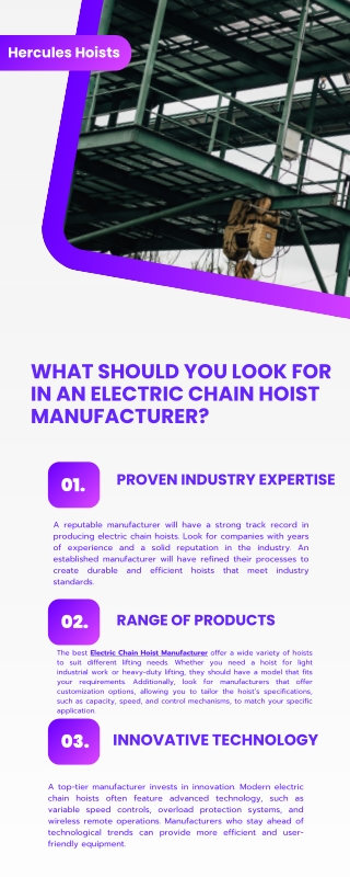 What Should You Look for in an Electric Chain Hoist Manufacturer?