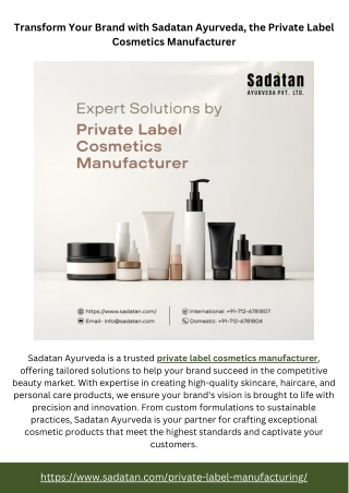 Transform Your Brand with Sadatan Ayurveda, the Private Label Cosmetics Manufacturer