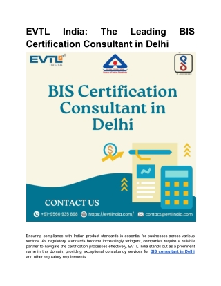 EVTL India_ The Leading BIS Certification Consultant in Delhi