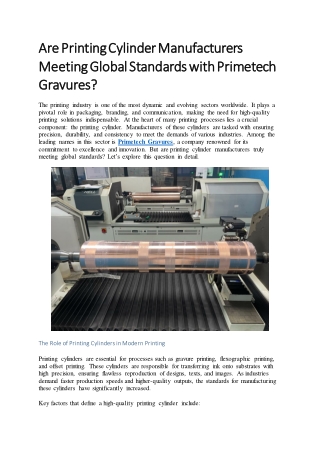 Are Printing Cylinder Manufacturers Meeting Global Standards with Primetech Gravures