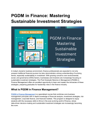 PGDM in Finance_ Mastering Sustainable Investment Strategies