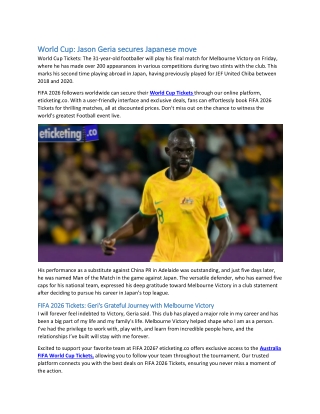 World Cup: Jason Geria secures Japanese move
