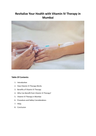 Revitalize Your Health with Vitamin IV Therapy in Mumbai