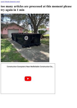 Ways to System for only a Smooth Dumpster Pickup in Orlando