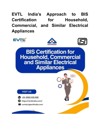 EVTL India’s Approach to BIS Certification for Household, Commercial and Similar Electrical Appliances