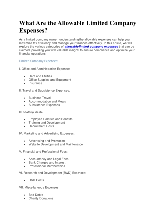 What Are the Allowable Limited Company Expenses?