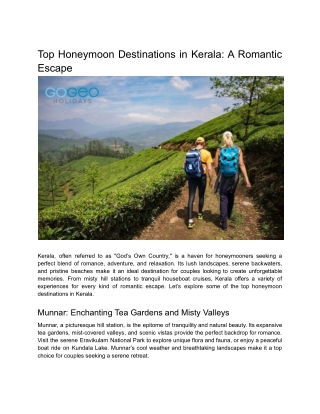 Top Honeymoon Destinations in Kerala_ A Romantic Escape
