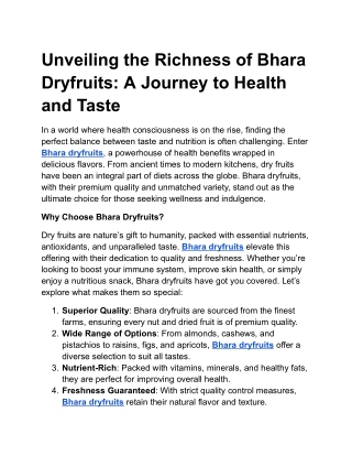 Unveiling the Richness of Bhara Dryfruits_ A Journey to Health and Taste