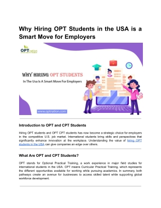 Why Hiring OPT Students in the USA is a Smart Move for Employers