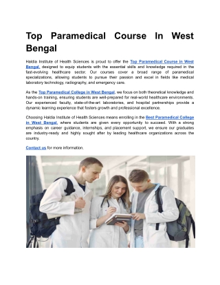 Top Paramedical Course In West Bengal