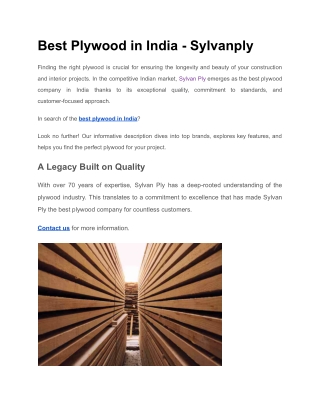 Best Plywood in India - Sylvanply