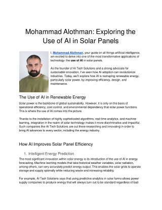 Mohammad Alothman: Exploring the Use of AI in Solar Panels