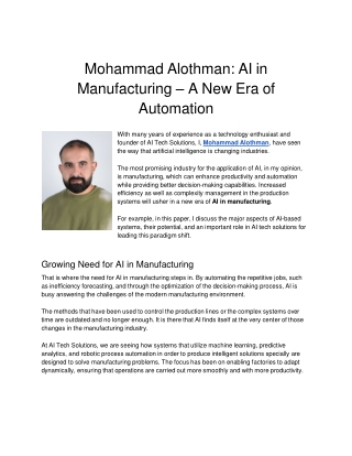Mohammad Alothman: AI in Manufacturing – A New Era of Automation