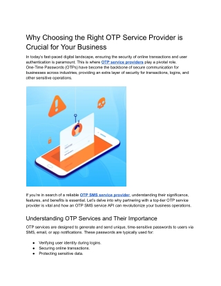 Why Choosing the Right OTP Service Provider is Crucial for Your Business