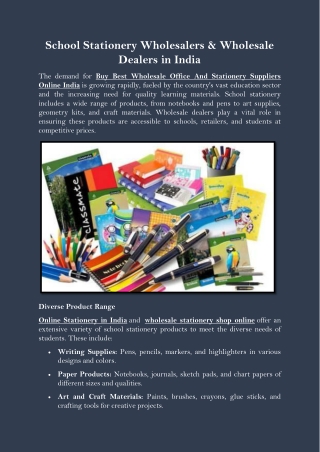 School Stationery Wholesalers & Wholesale Dealers in India