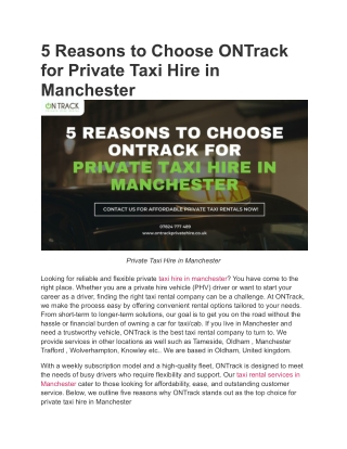 5 Reasons to Choose ONTrack for Private Taxi Hire in Manchester