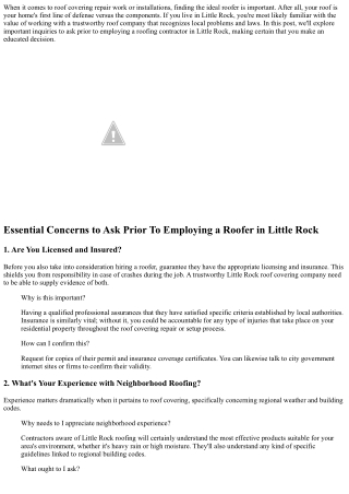 Crucial Concerns to Ask Prior To Hiring a Roofing Contractor in Little Rock