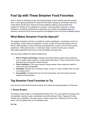 Fuel Up with These Smasher Food Favorites