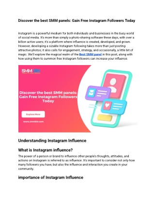 Discover the best SMM panels Gain Free Instagram Followers Today