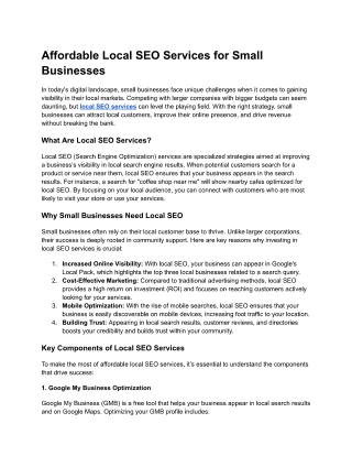 Affordable Local SEO Services for Small Businesses