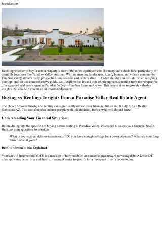 “Buying vs Renting: Insights from a Paradise Valley Real Estate Agent”