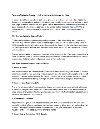 Custom Website Design USA – Unique Solutions for You