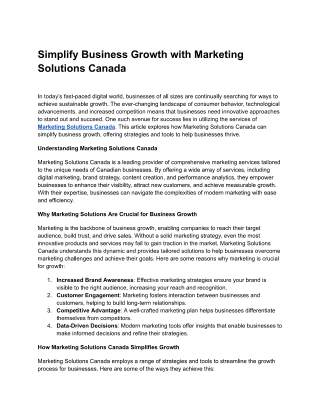 Simplify Business Growth with Marketing Solutions Canada