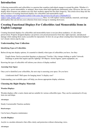 .“Creating Functional Displays For Collectibles And Memorabilia Items
