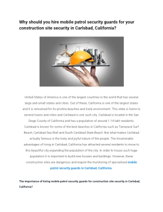 Why should you hire mobile patrol security guards for your construction site security in Carlsbad, California