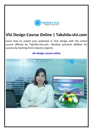 Vlsi Design Course Online | Takshila-vlsi.com