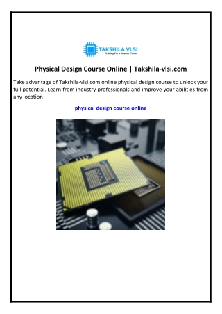 Physical Design Course Online | Takshila-vlsi.com