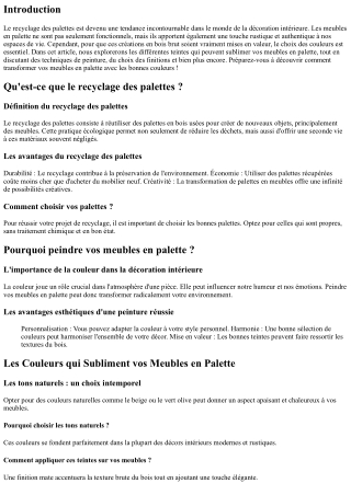 Les Couleurs qui Subliment vos Meubles en Palette